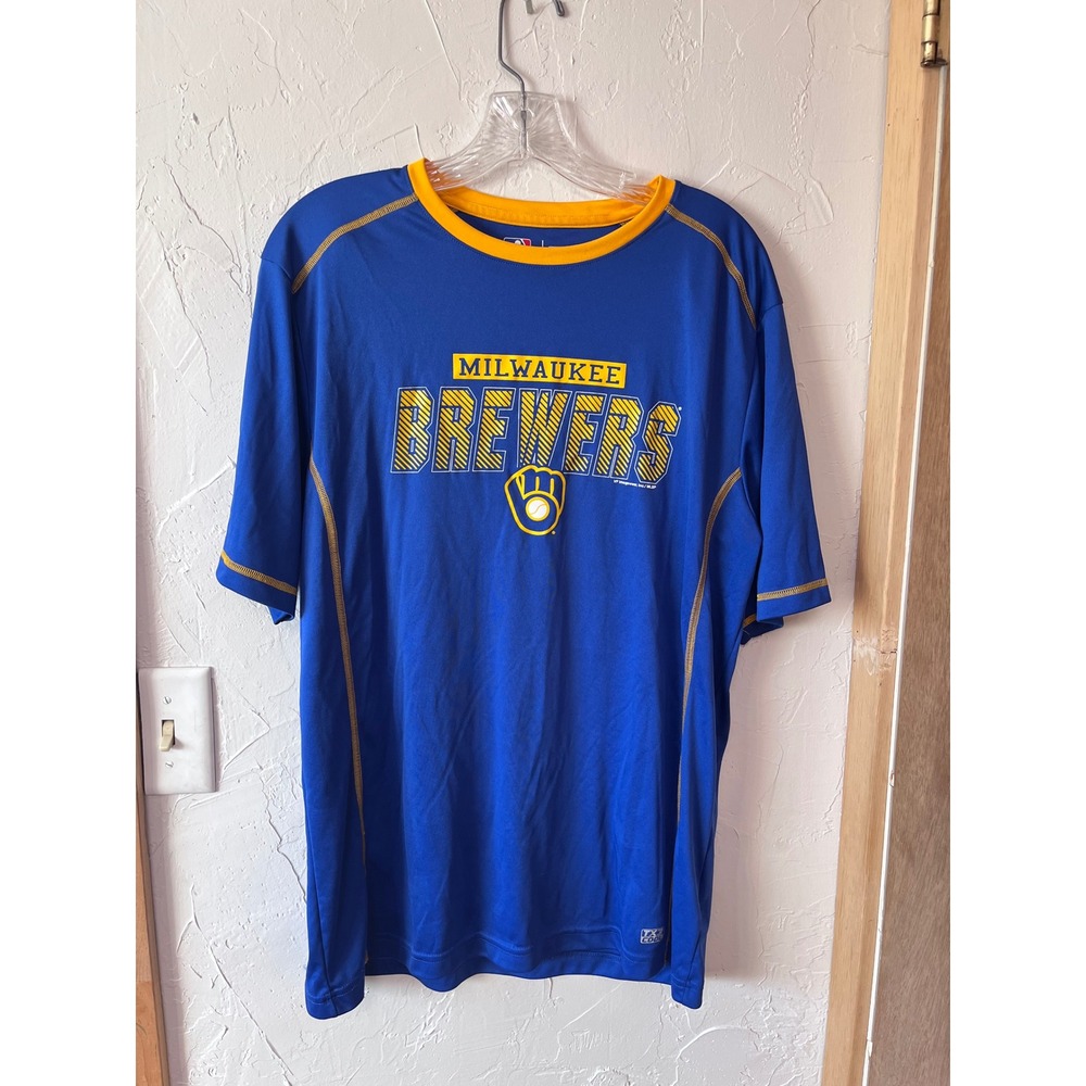 Milwaukee Brewers MLB TX3 COOL Blue Yellow Athletic T Shirt Men's Large